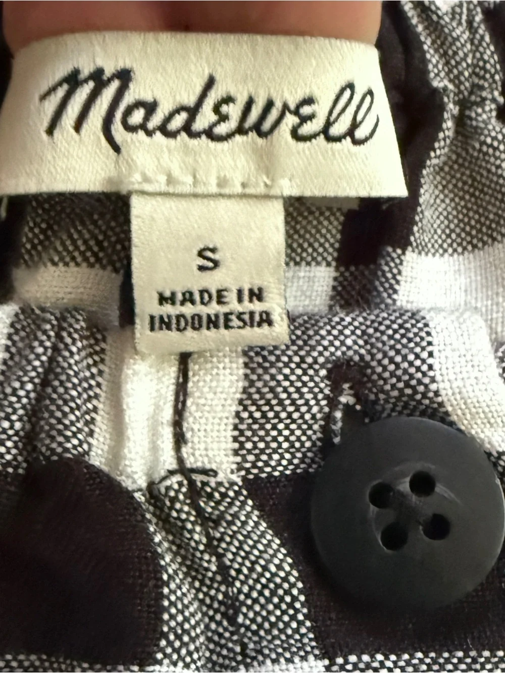 Madewell Black & White Gingham Puff-Sleeve Button-Front Top